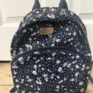 Michael Kors Navy and White Floral Backpack small